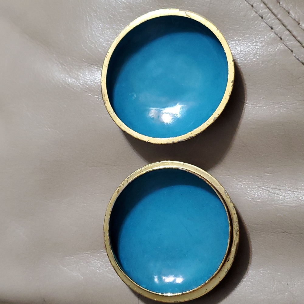 Cloisonné Vintage Enamel Brass Round Ring Pill Trinket Box Lotus Flower Blue - Picture 9 of 9